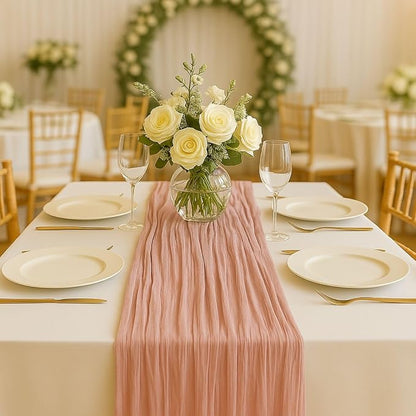 10FT Dusty Pink Cheesecloth Table Runner – 120 Inch Blush Gauze Table Decor - Image 7