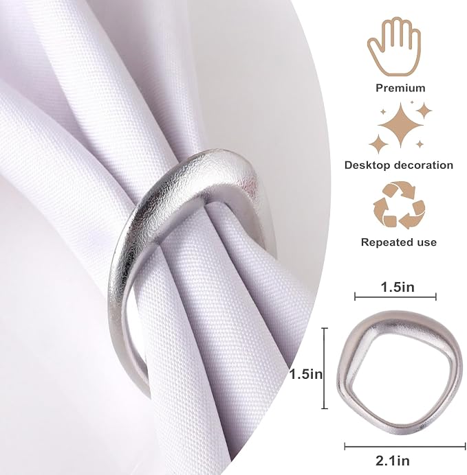 Set of 12 Silver Napkin Rings, Premium Alloy Shiny Napkin Holder Buckles Mobius - Image 3