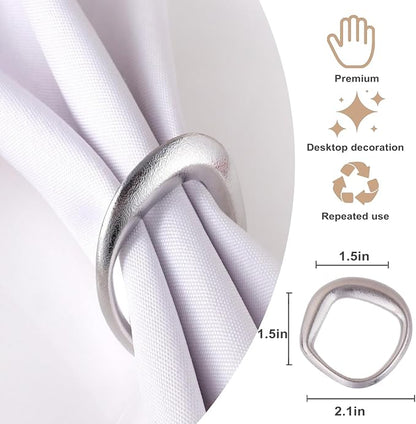 Set of 12 Silver Napkin Rings, Premium Alloy Shiny Napkin Holder Buckles Mobius - Image 3