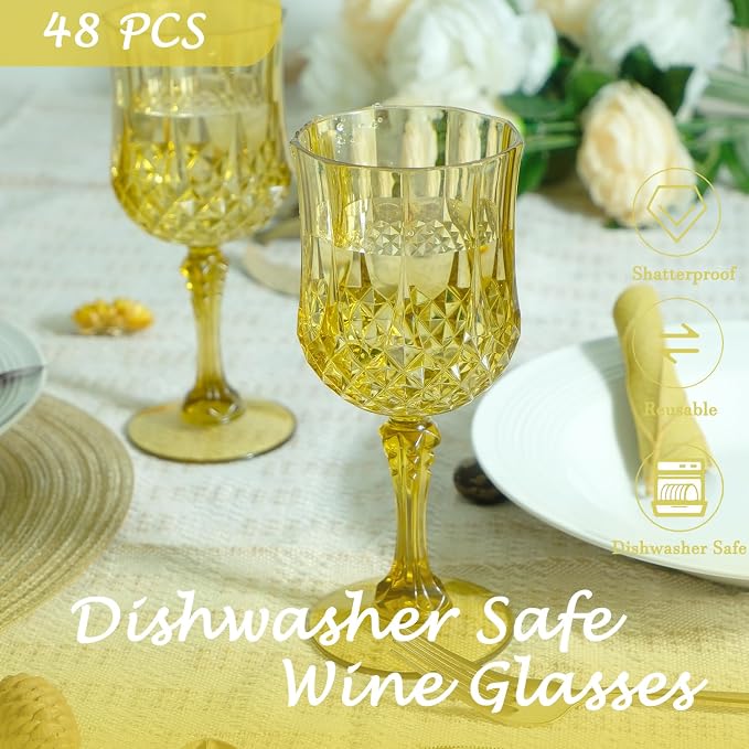 48Pack Plastic Wine Glasses, 7oz Vintage Goblets - Image 5