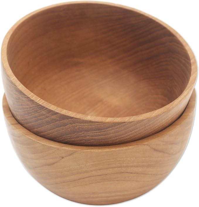 NOVICA Artisan Handmade Teak Wood Bowls Dinner from Bali Pair Brown Indonesia by Novica