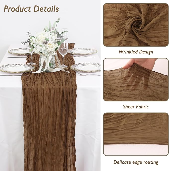 1 Pack Light Brown Cheesecloth Table Runner 120 Inch Boho Wedding Decor | - Image 3