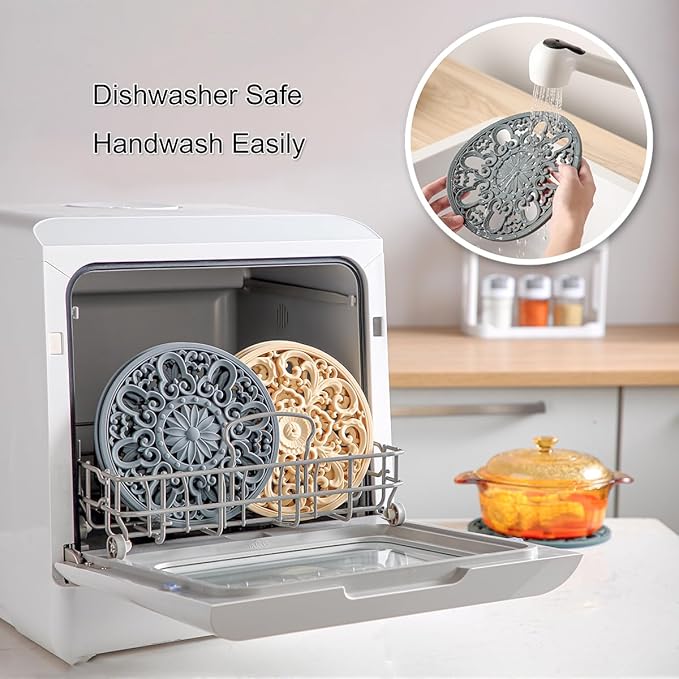 Extra Thick Silicone Trivet Mat for Hot Dishes, Hot Pots and Pans, Pot Holder, Hot Pad to Portect Your Table and Countertop, Kitchen Decor and Accessories,Merlot Red,Set of 3