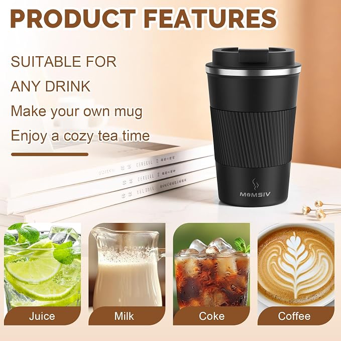 MOMSIV 12oz Travel Coffee Mug, Insulated Coffee Cup - Image 5