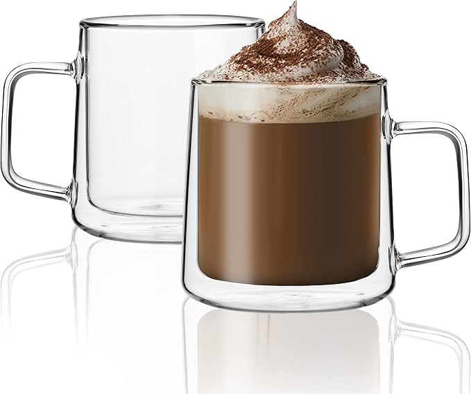 CNGLASS 12oz Glass Coffee Mugs, Double Wall Insulated Glass Cups by CNGLASS