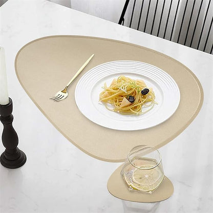 Faux Leather Placemats Set of 2 and Coasters, Heat Resistant Placemats for Dining Table, Waterproof Wipeable Washable Dinner Table Mats, Easy to Clean Kitchen Place Mats Romantic Golden
