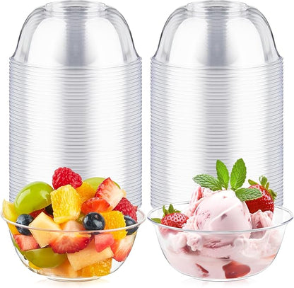 10 oz Small Clear Plastic Bowls, 60 Pack | Disposable Hard Plastic Party by Qeirudu