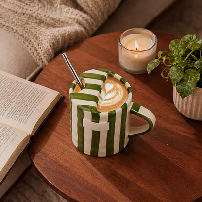 1 Pack Ceramic Coffee Mug with Sip Hole Espresso Cup 10oz with Straws Retro - Image 6