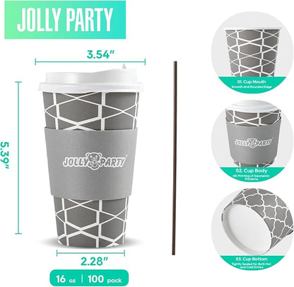 JOLLY PARTY 16 oz Paper Coffee Cups, Disposable Coffee Cups - Image 2
