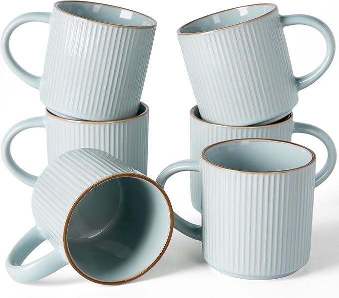 famiware Star Coffee Mug Set for 6, Handcrafted 12 oz Ceramic Stoneware Mugs by Famiware