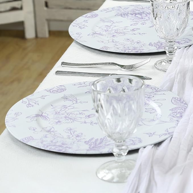 Efavormart 6 Pack Floral Acrylic Charger Plates in French Toile Pattern - Image 2
