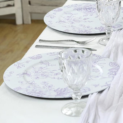 Efavormart 6 Pack Floral Acrylic Charger Plates in French Toile Pattern - Image 2