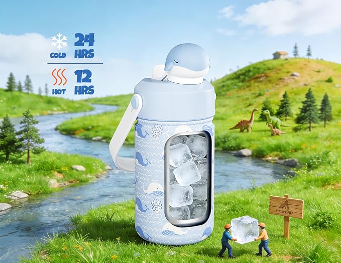 POWCAN 12 oz Kids Water Bottle for School: 2-in-1 Straw Spout Lid - Image 2