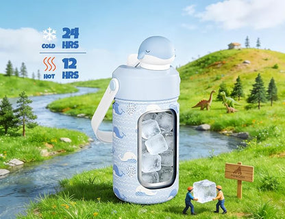 POWCAN 12 oz Kids Water Bottle for School: 2-in-1 Straw Spout Lid - Image 2