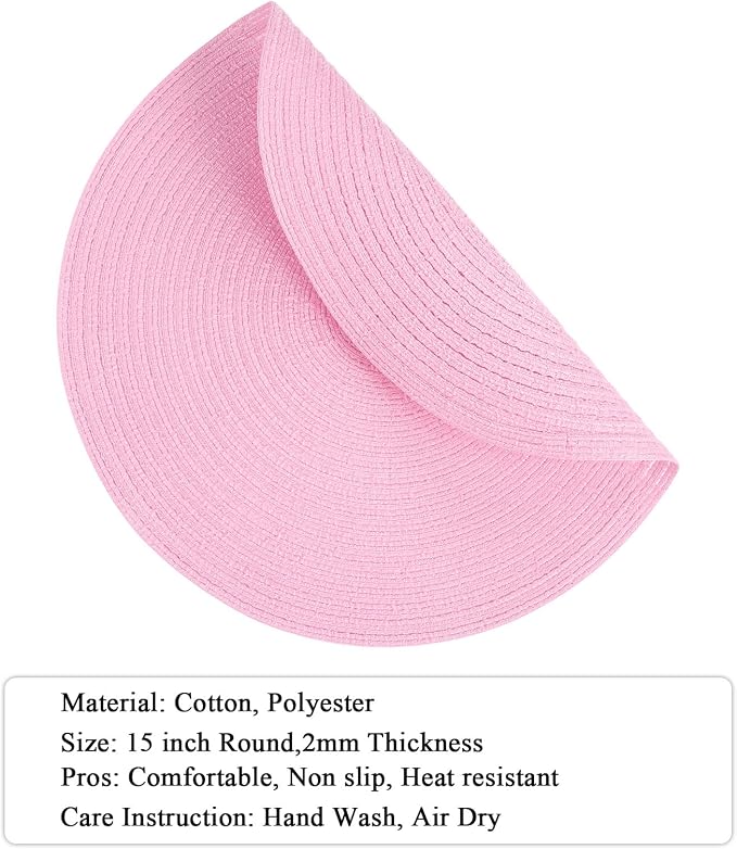 SHACOS Round Braided Placemats Set of 4 Washable 15 inch Round Table Mats - Image 2