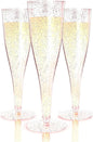 Prestee 24 Piece Plastic Champagne Flutes - 4.5 oz Plastic Wine Glasses with Rose Gold Glitter - Cocktail Glasses for Parties - Party Supplies for Mimosa Bar, Wedding, Shower Party and New Years Eve
