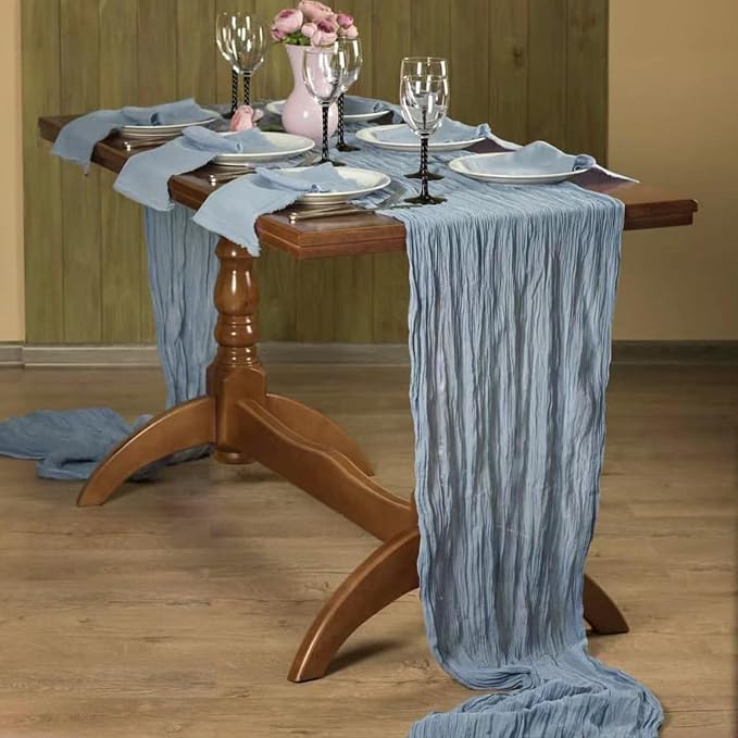 3Pack Dusty Blue Cheesecloth Table Runners 17x108inch Sheer Table Runner | - Image 7