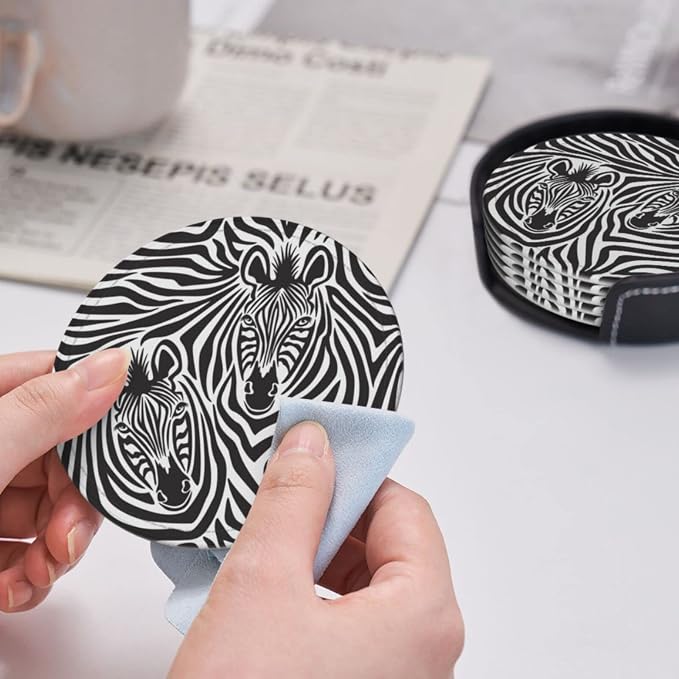 6 Pcs Zebra Couple Leather Coasters - Image 6