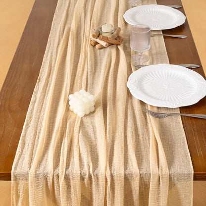 Cheesecloth Table Runner Summer Boho Wedding Shower Party Home Decor | Beige - Image 5