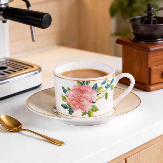 KAMMAK Tea Cups and Saucers Set of 2, Porcelain Coffee Cups, JBE004 | Stackable - Image 4