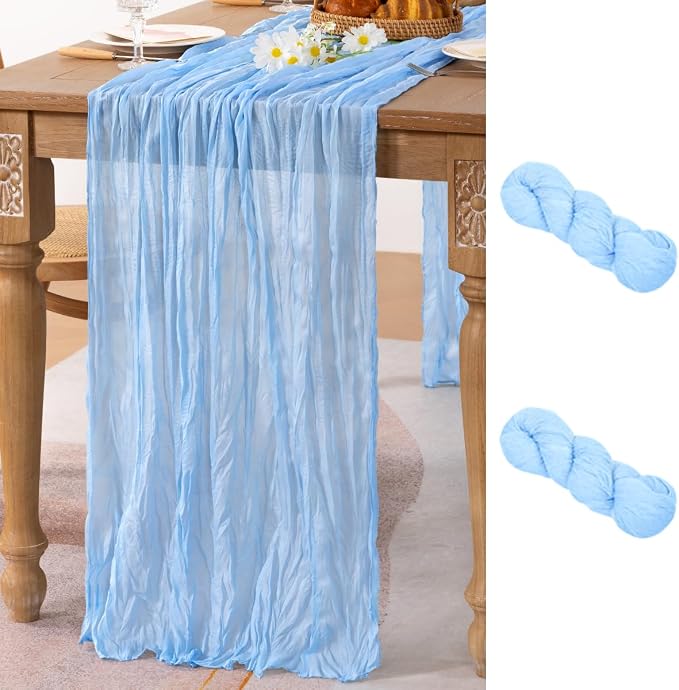2 Pack Baby Blue Cheesecloth Table Runner 10ft Baby Shower Table Decor | by MLMC