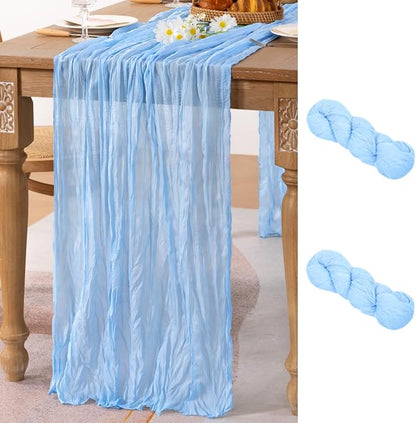 2 Pack Baby Blue Cheesecloth Table Runner 10ft Baby Shower Table Decor | by MLMC