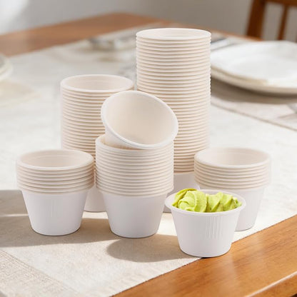 LeonBach 150 Pack 4 oz Natural Bagasse Fiber Paper Bowls, Small Disposable - Image 7
