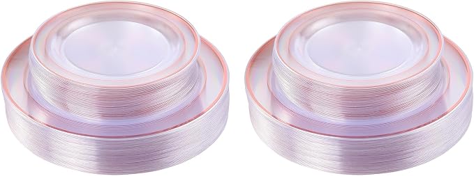60 Pcs Rose Gold Plastic Plates, Disposable Party Set Include: 60 Clear Plastic by I00000