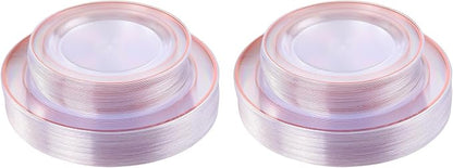 60 Pcs Rose Gold Plastic Plates, Disposable Party Set Include: 60 Clear Plastic by I00000