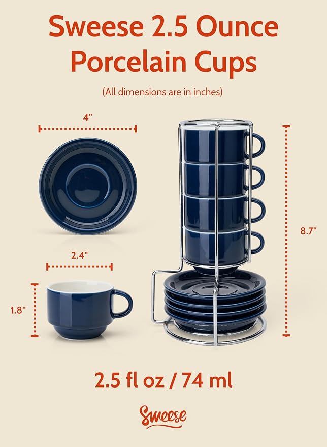 Sweese 2.5 Ounce Porcelain Stackable Espresso Cups - Image 2