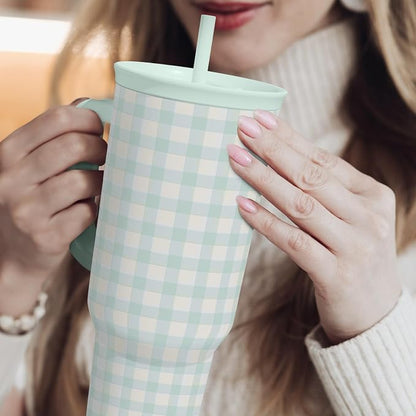 SANDJEST Mint Gingham 40oz Slider Tumbler - Image 6