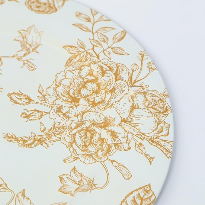 Efavormart 6 Pack White Gold Floral Acrylic Charger Plates in French Toile - Image 9