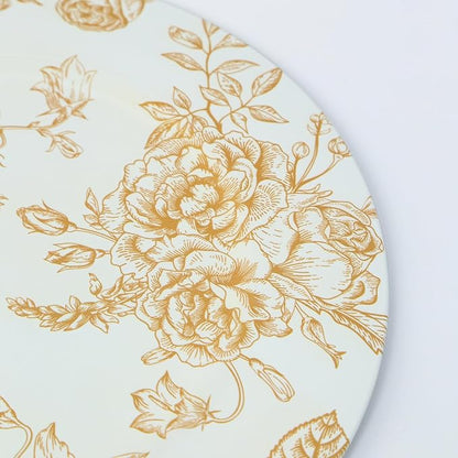 Efavormart 6 Pack White Gold Floral Acrylic Charger Plates in French Toile - Image 9