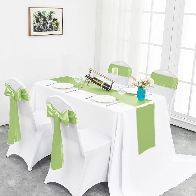 4-Pack Green Satin Table Runner 12 x 108 Inch Long Bright and Smooth Silk - Image 5