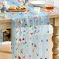 Artoid Mode Blue Embroidery Daisy Gauze Table Runner 59x120 Inch 10FT | by ArtoidMode