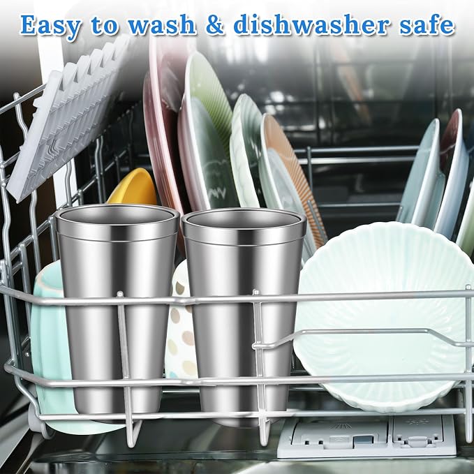 JJUNW 6 Pack Stainless Steel Cup 16 oz | Stackable Double Wall Vacuum Insulated - Image 4