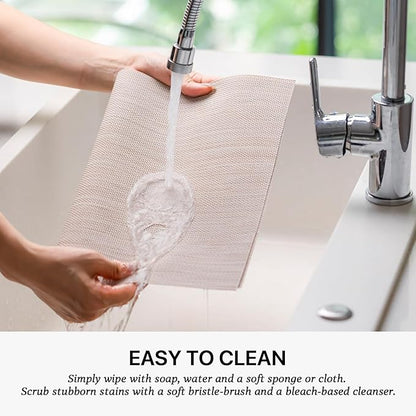 LEXMORE Placemats Set of 6 Vinyl/Plastic Woven Place Mats for Kitchen Table Indoor/Outdoor Washable Placemat Wipeable Dining Table Mats(Beige)