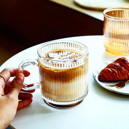 Glass Coffee Mugs 6 Pack - 12 OZ Premium Coffee Cups - Classic Vertical Stripes - Image 5