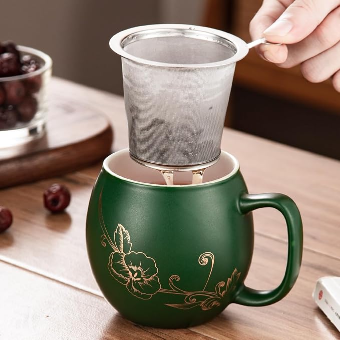 Yundu 12 OZ Ceramic Mug with Lid & Tea Strainer - Image 3