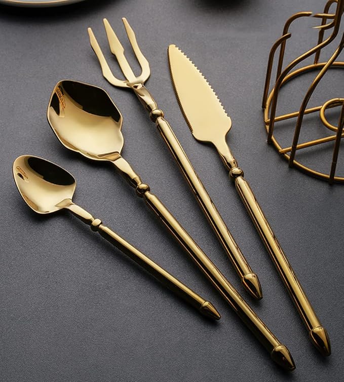 Gold Silverware Set for 14 Durable 18/10 Stainless Steel Flatware Set Creative Styles 56 Piece Modern Cutlery Tableware Utensils Set for Home Kitchen Wedding Restaurant Knives forks and Spoons