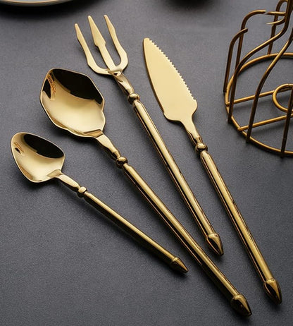 Gold Silverware Set for 8 Durable 18/10 Stainless Steel Flatware Set Creative Styles 32 Piece Modern Cutlery Tableware Utensils Set for Home Kitchen Wedding Restaurant Knives forks and Spoons