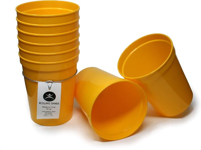 Rolling Sands 16 oz. Reusable Plastic Stadium Cups, 8 Pack, Made in USA by RollingSands