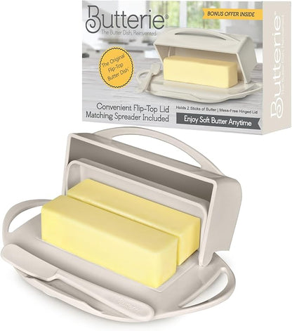 Flip Top Butter Dish with Attached Lid & Matching Knife by Butterie