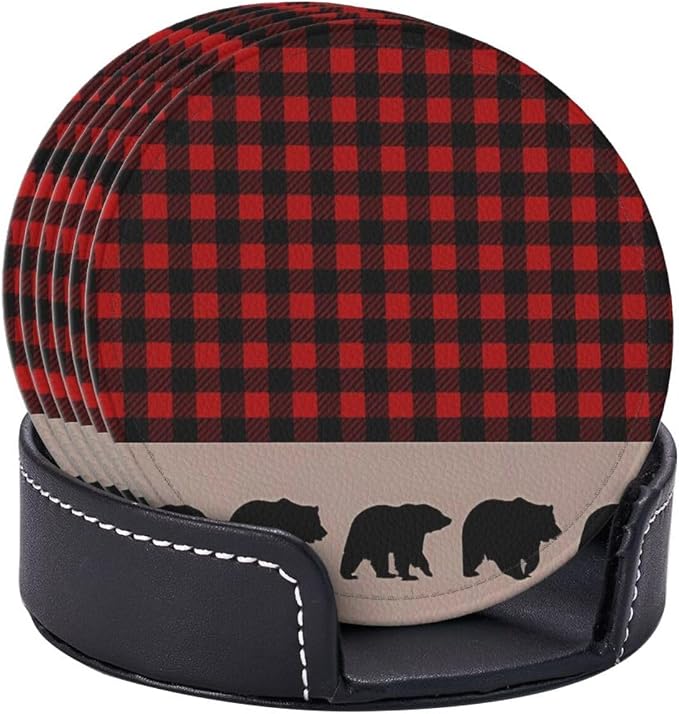 6 Pcs Bear Plaid Red Black Buffalo Deel Elk Moose Abstract Mountain Tree - Image 5