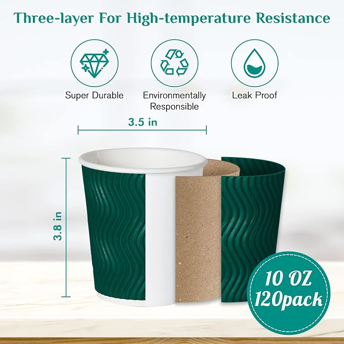 MUCHII 10 oz Insulated Paper Coffee Cups, Disposable, Ripple Design - Image 5