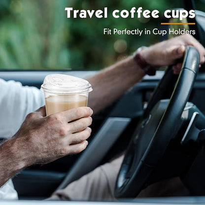 Baderke 100 Pcs Plastic Cups with Sip Lids Round Bottom Disposable Plastic Coffee Cups with Lids Clear Strawless Crystal Mugs for Iced Coffee Smoothie Cold Beverage Party Catering Supplies (14 oz)