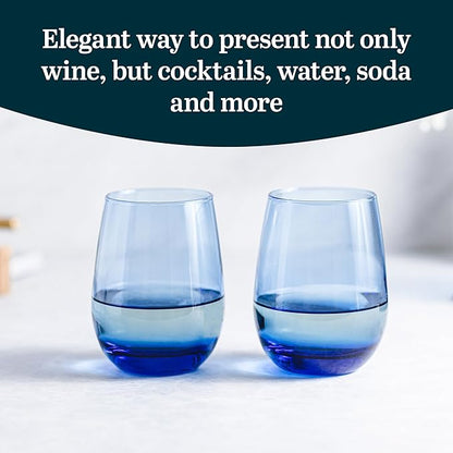 Libbey Classic Blue All-Purpose Stemless Wine Glasses, 15.25-ounce, Set of 6