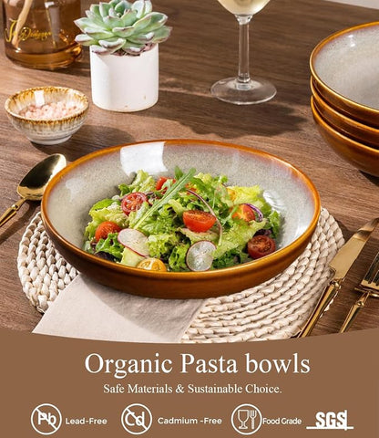 LERATIO 9.0" Ceramic Pasta Bowls Set of 4, 38oz Large Stoneware Bowls Set | - Image 3
