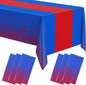 Oudain 6 Pcs Blue and Red Tablecloth for Parties Plastic Dot Tablecloths Printed Table Runner Waterproof Disposable Rectangle Table Cover for Christmas Birthday Wedding Party, 54" x 108"