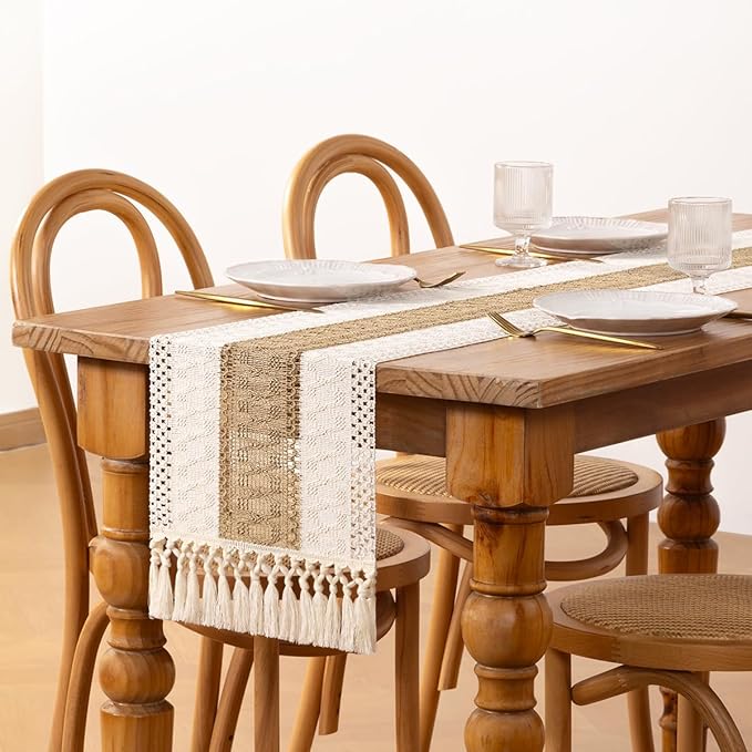DeZerlor Boho Macrame Table Runner Farmhouse Woven Small Table Runner - Image 4